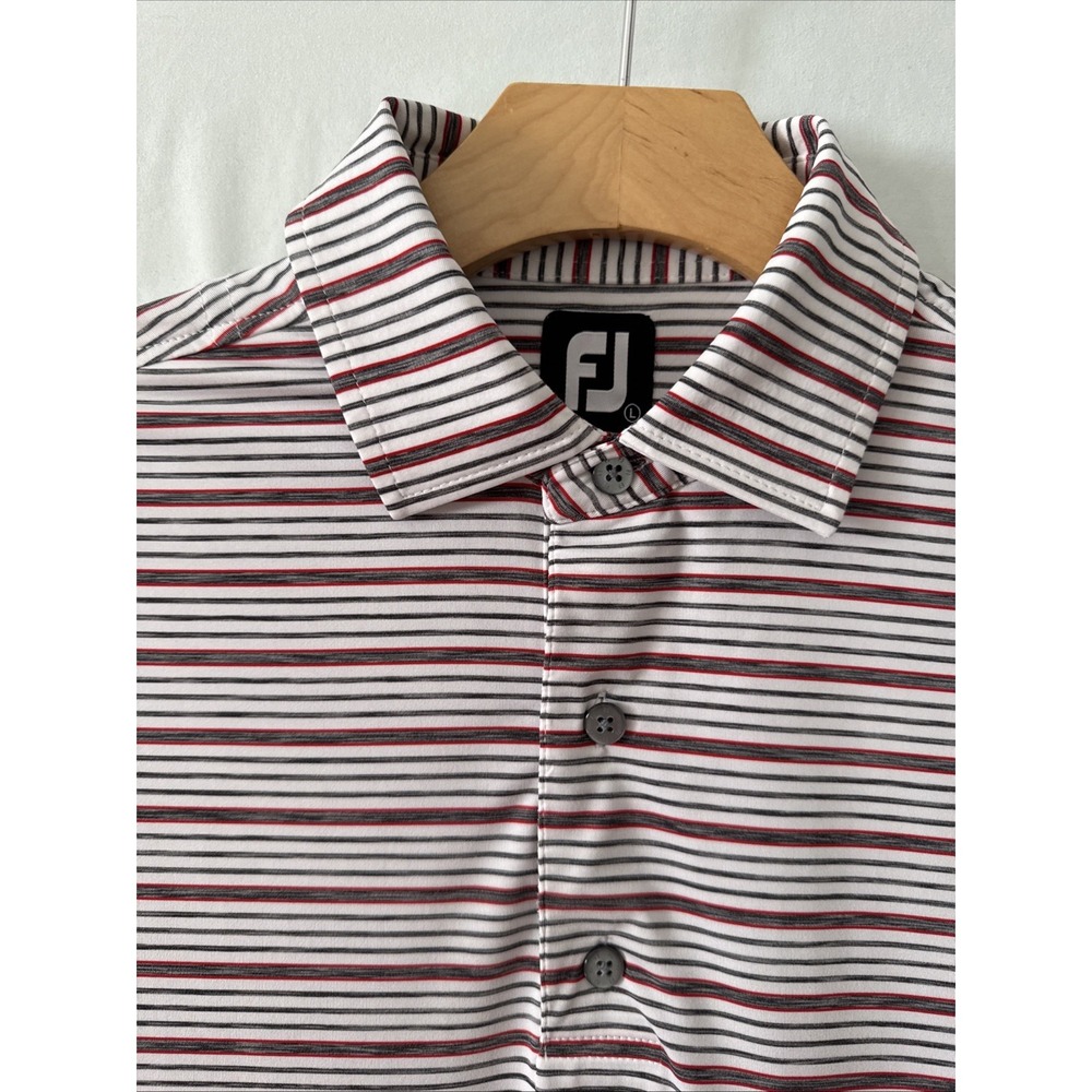 FootJoy FJ Mens Large Gray/Red Striped Golf Performance Polo Shirt S/S NWOT